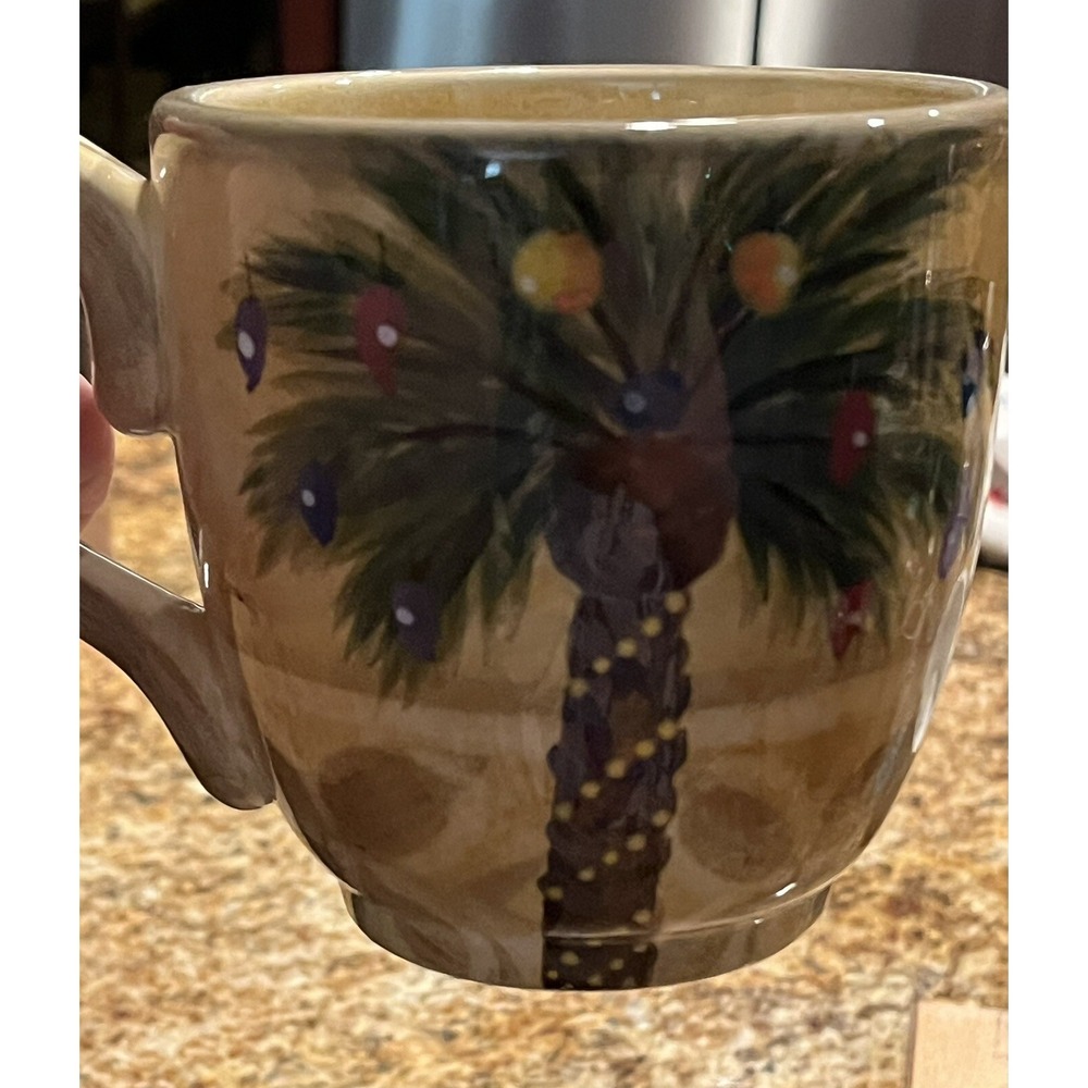 Bellagio Christmas Hand Painted Mug Large Tabletop Lifestyles XMAS Palm Tree HTF - Picture 4 of 7